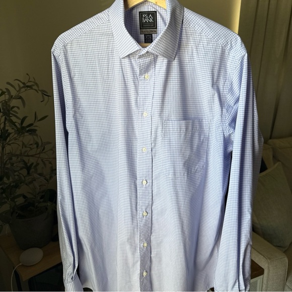 Jos A Bank Men’s Traveler Tailored Fit  L/S  16.5/36 Button Up Blue/purple Check - Picture 2 of 8